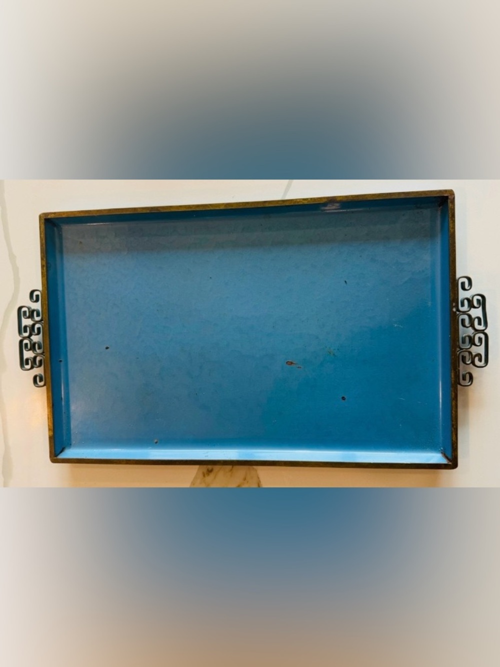 1950’s Moiré Glaze Kyes Blue Enamel Serving Tray~ Pasadena, CA